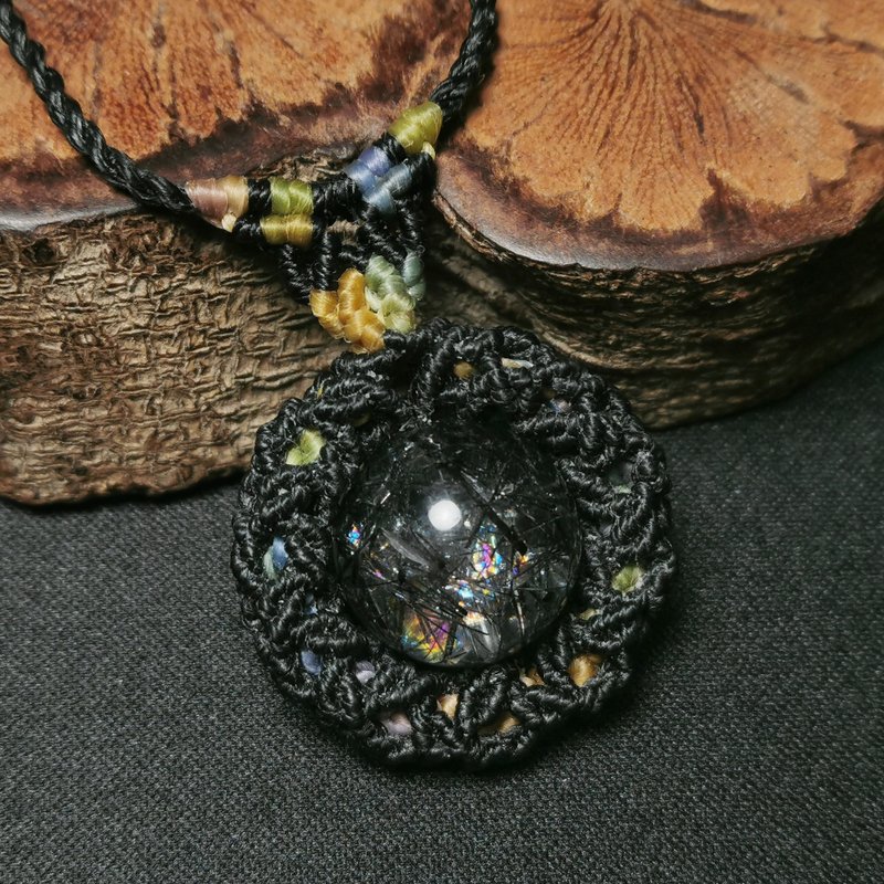 彩虹光黑髮晶/內在之光-蠟線編織系列/項鍊可調整長度 - 項鍊 - 半寶石 多色