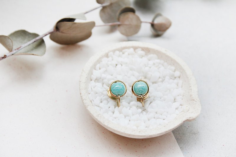 【 Amazonite】classic earring (Customizable clip-on) - ต่างหู - เครื่องเพชรพลอย สีเขียว