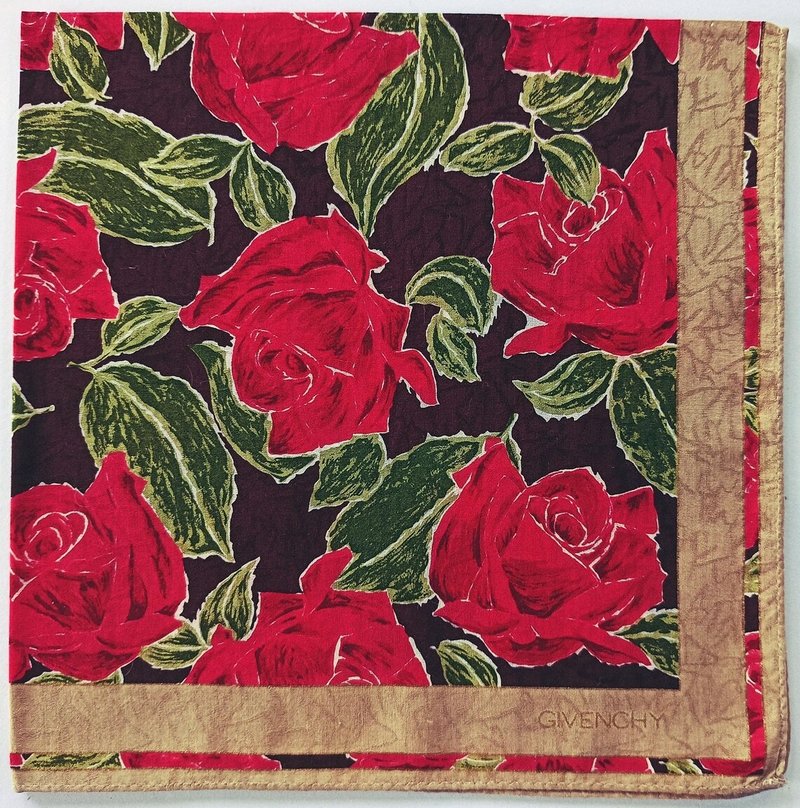 Givenchy Vintage Handkerchief Red Roses 19x19 inches - ผ้าเช็ดหน้า - ผ้าฝ้าย/ผ้าลินิน สีแดง