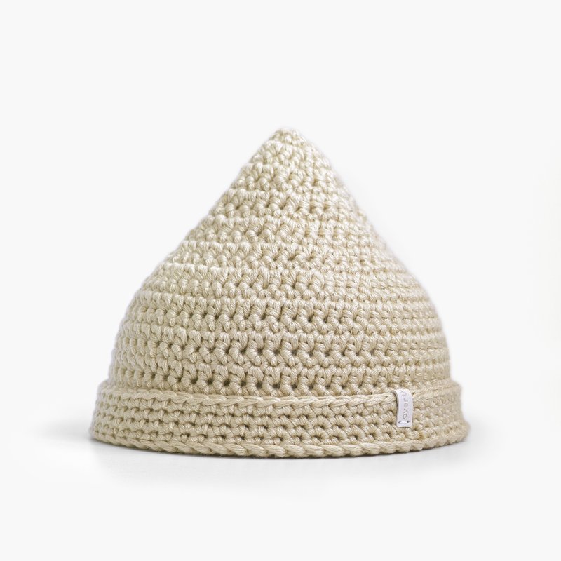 KR046 Hand-knitted Chestnut Beanie Hat- Light Card - Hats & Caps - Cotton & Hemp White