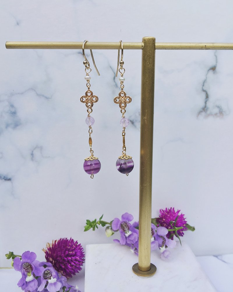 Zijin fairy handmade earrings / purple Stone - Earrings & Clip-ons - Semi-Precious Stones Purple