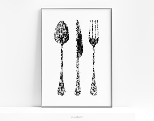 daashart Spoon fork knife Printable wall art Modern kitchen art Handmade print