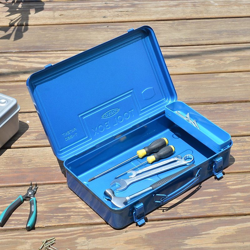 日本TOYO T-360 日製扁型提把式鋼製工具箱(附分隔收納盒) - 收納箱/收納用品 - 其他金屬 藍色