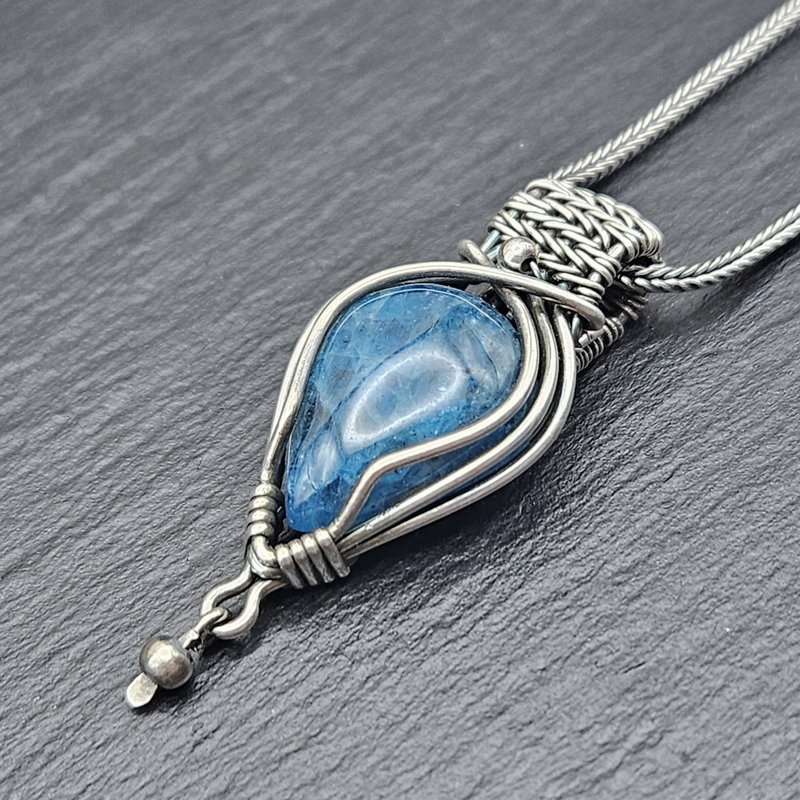 Apatite Wire Wrapped Pendant , Silver , Oxidized - Necklaces - Sterling Silver 