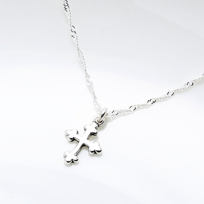 Simple Budded Cross (small) s925 sterling silver necklace Valentine Day gift - Collar Necklaces - Sterling Silver Silver