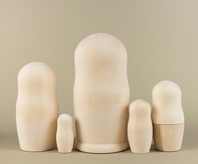 Set of 5 Unpainted Blank Wooden Russian Nesting Dolls 7 Inches 