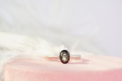 roseandmarry Natural Black Star Sapphire Ring Silver 925