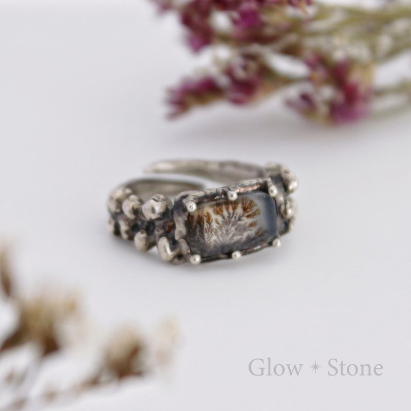 GLOWSTONE small tree agate design ring - แหวนทั่วไป - คริสตัล สีกากี