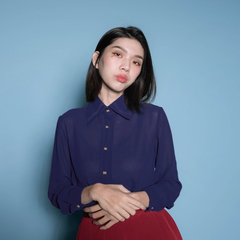 Fang Wei | long-sleeved vintage shirt - Women's Shirts - Other Materials Blue