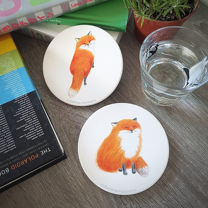 There are 2 types of fox ceramic absorbent coasters - Coasters - Pottery 