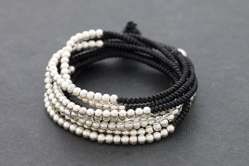 Wrap Beaded Bracelets Woven Silver Beads Bracelets Anklet Necklace - สร้อยข้อมือ - โลหะ สีเงิน