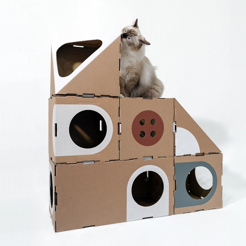 貓室－貓咪的樂高城堡(6件組) 全新第三代 - 貓/狗玩具 - 紙 卡其色