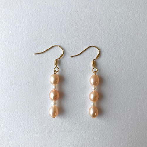 KAREN JEWELRY 14K包金 天然粉橘珍珠耳環