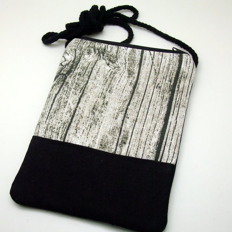 Silverbreeze~電話包/肩背包/鈄背包~木紋圖案 (D14) - 側背包/斜背包 - 棉．麻 灰色
