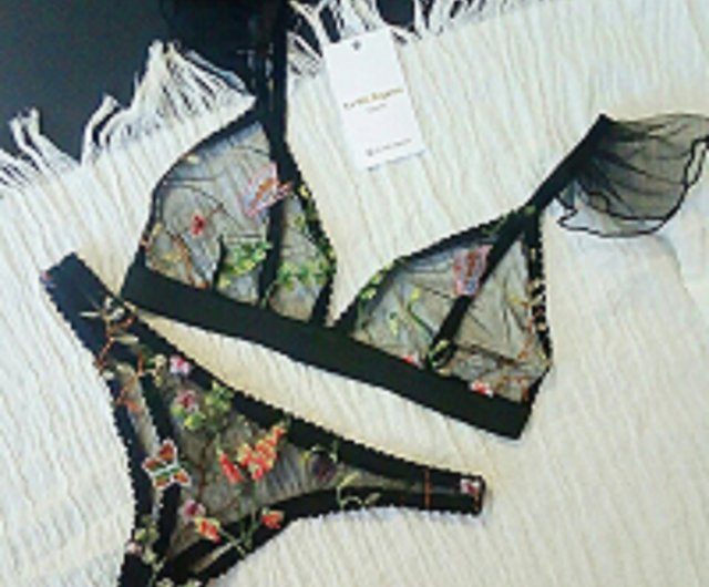 Triangle cup floral lace underwear set women's - transparent thin sexy bra  panty - Shop La Mia Ragazza Women's Underwear - Pinkoi