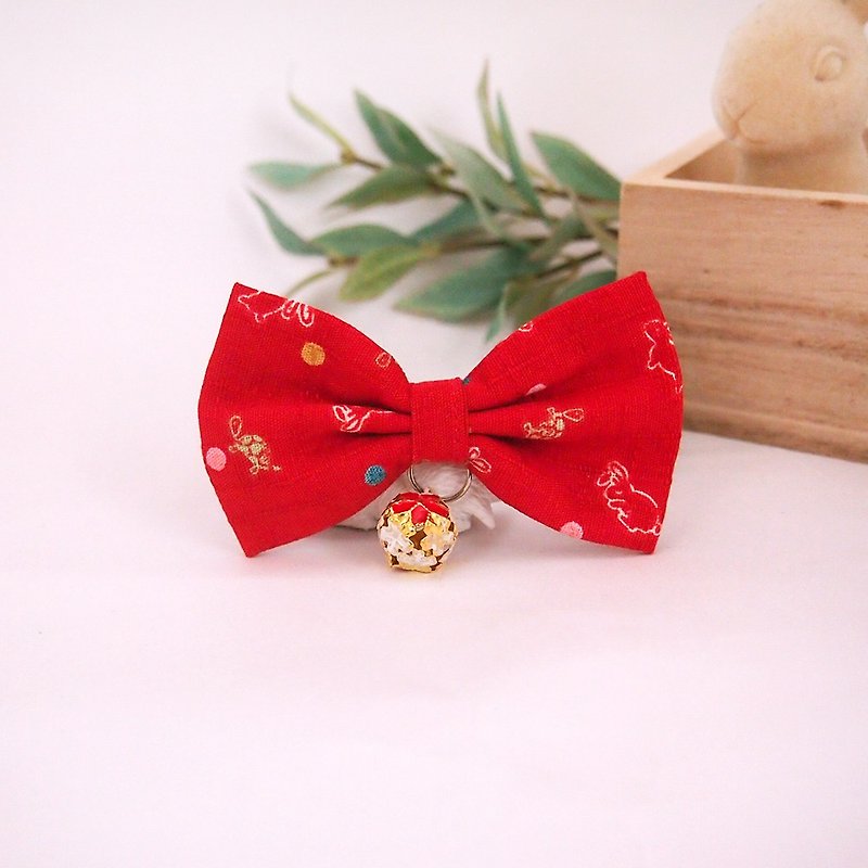 Tortoise and Hare Traveling Bowknot Pet Decoration Collar Cat Small Dog - Collars & Leashes - Cotton & Hemp Red