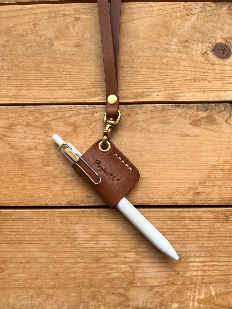 [Handmade Leather Goods] Thick Genuine Leather Pen Sleeve, Cleverin Pen Holder (Includes Lanyard) - อื่นๆ - หนังแท้ 