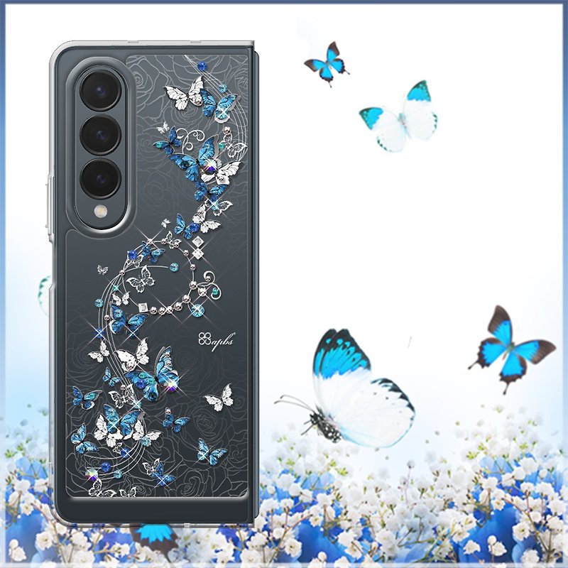 Samsung Galaxy Z Fold4 5G Shockproof Dual Crystal Color Diamond Phone Case - Blue Waltz - Phone Cases - Other Materials Multicolor