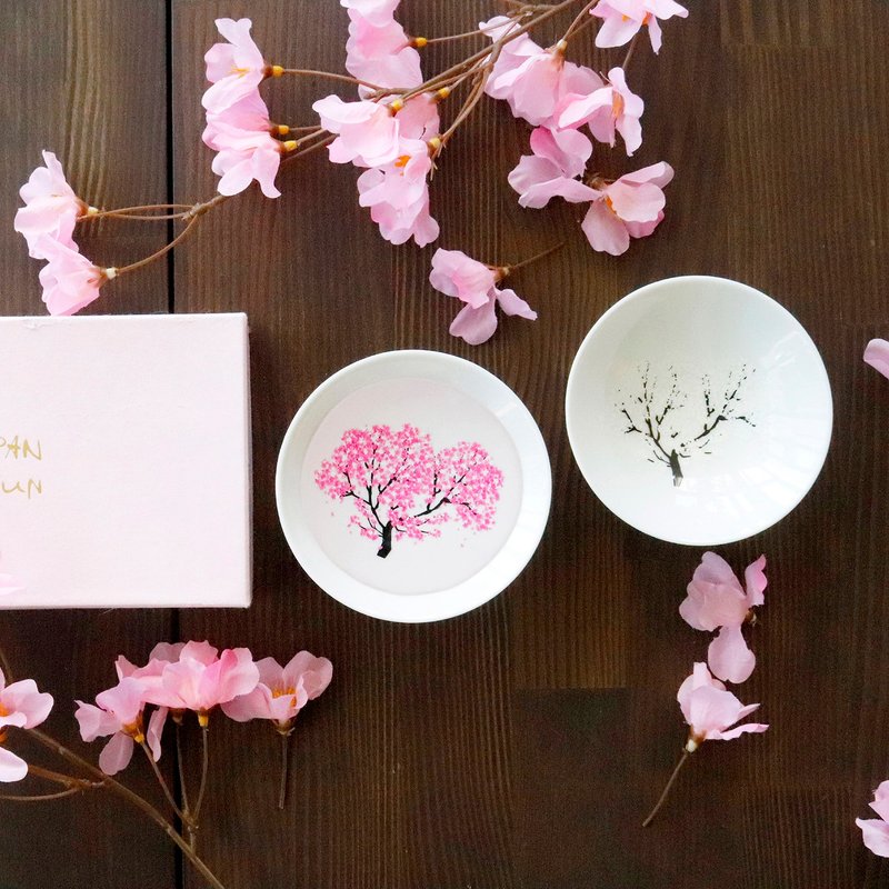 冷感桜平盃ペアセット　温度で色が変わる季節を楽しむ器 - 酒杯/酒器 - 瓷 粉紅色