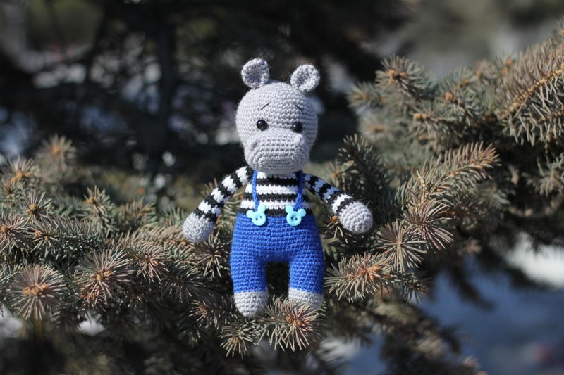 Crochet hippo toy 7,1 inch, handmade amigurumi hippo, crochet hippo - อื่นๆ - ขนแกะ 