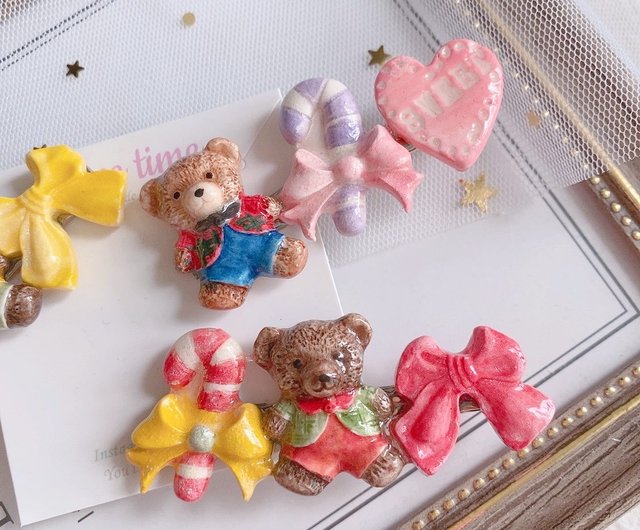 テディベア ひまわりデザインラウンドレジンヘアゴム