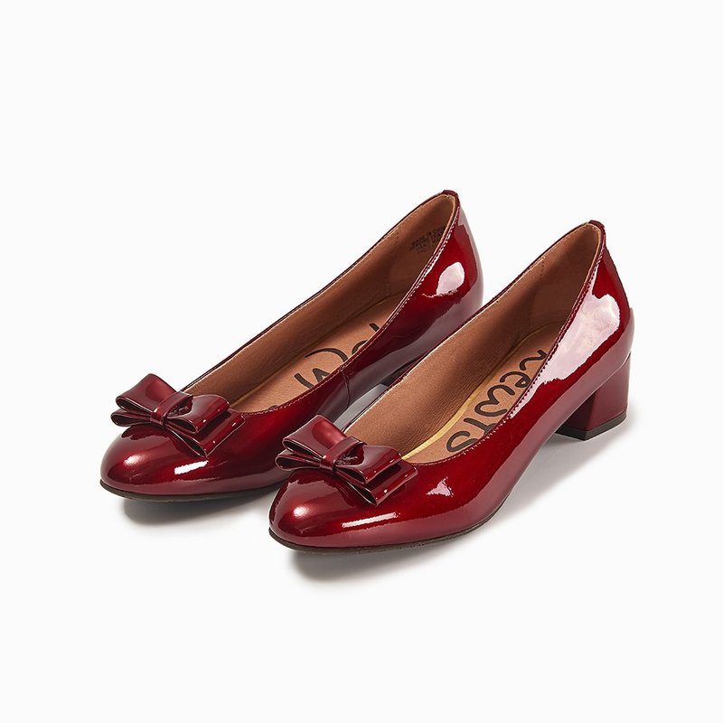 Lewis Walt commuting French shallow bow mirror patent leather medium heel thick square heel shoes for women - รองเท้าหนังผู้หญิง - หนังแท้ หลากหลายสี