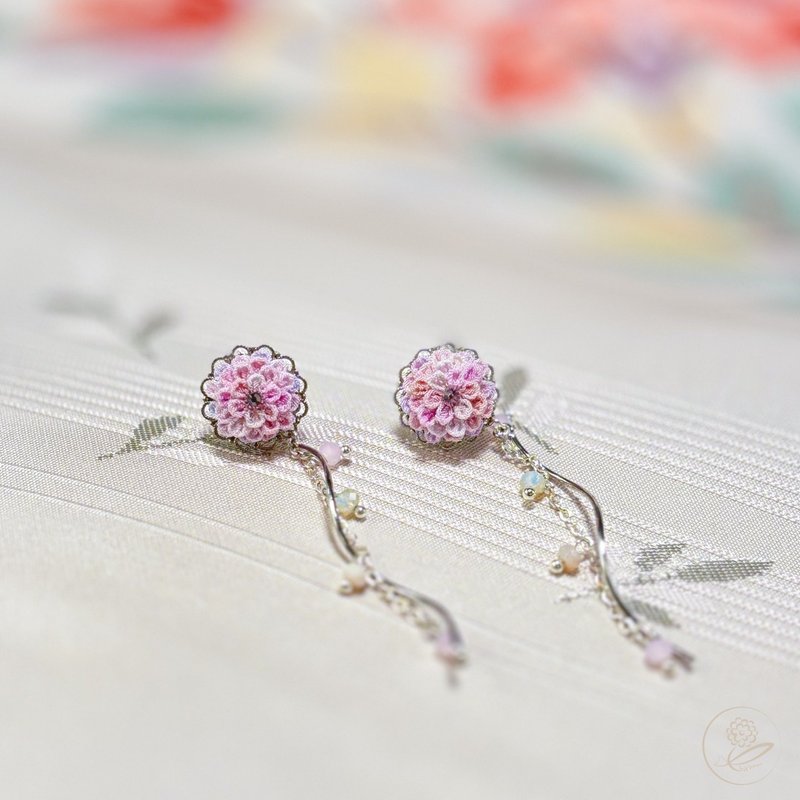 The color of flowers - Pink - Earrings & Clip-ons - Other Man-Made Fibers Pink