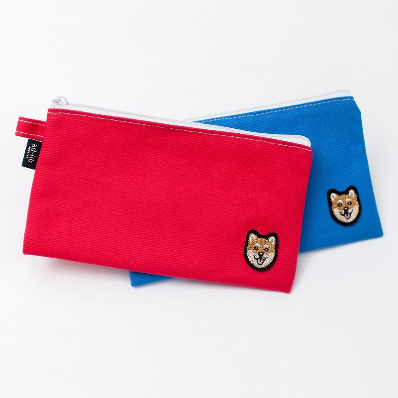 【Pjai】Medium Pouch - Red//Blue (PU299) - กระเป๋าเครื่องสำอาง - ผ้าฝ้าย/ผ้าลินิน สีแดง