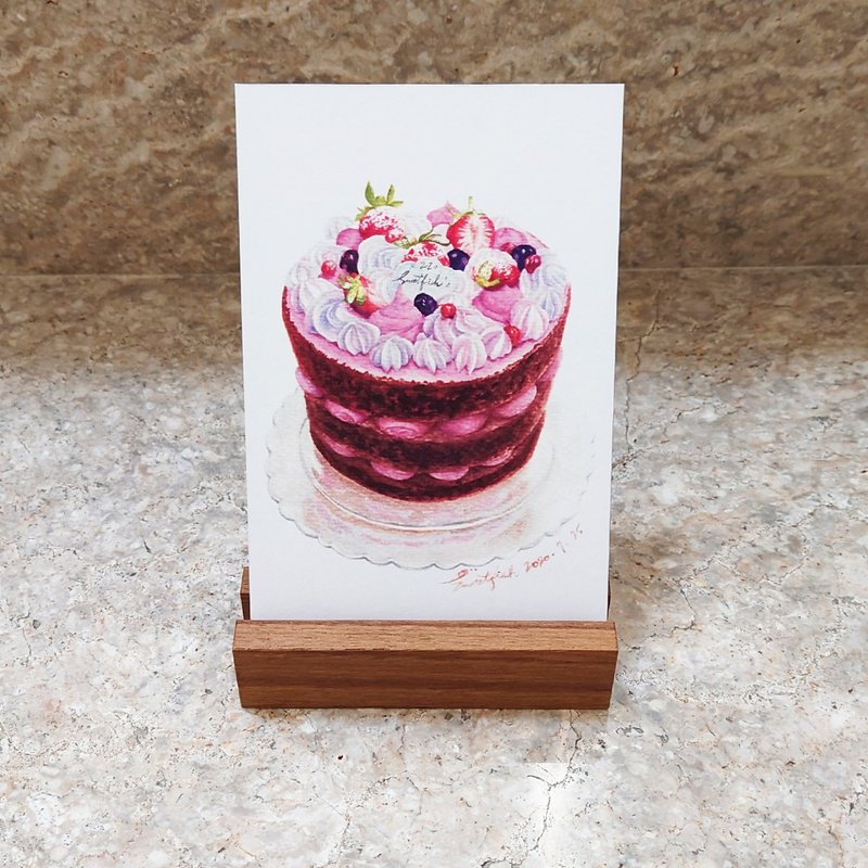 Ruby chocolate cake－postcard/ food postcard/ food card/ food illustration - การ์ด/โปสการ์ด - กระดาษ สึชมพู