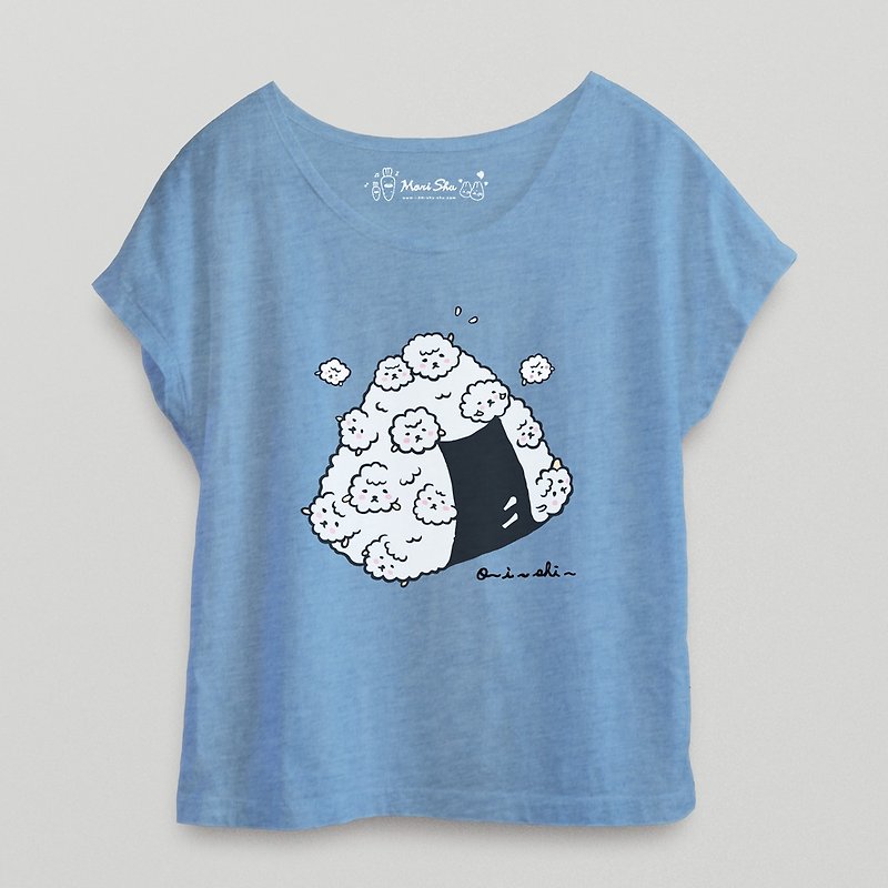 Rice Ball Bubble Sheep T-shirt - กางเกงขาสั้น - ผ้าฝ้าย/ผ้าลินิน สีน้ำเงิน