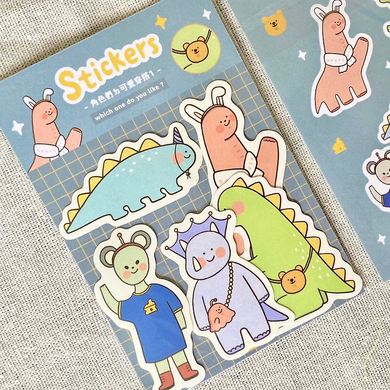 Sticker pack 5 includes characters with cute outfits 1 matte waterproof sticker - สติกเกอร์ - กระดาษ สีน้ำเงิน