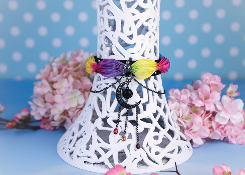 Dark Rainbow Princess Choker - 頸鏈 - 絲．絹 多色