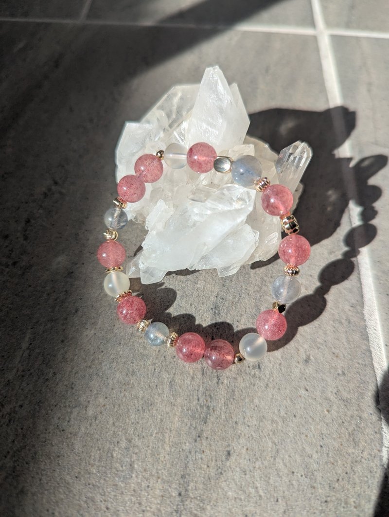 Strawberry Quartz Labradorite Silver Moonstone Crystal Design Bracelet - Bracelets - Crystal Pink