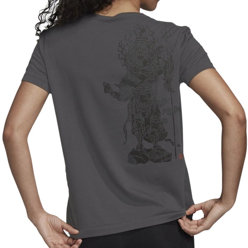 Japanese art T-shirt - Buddhist god Viruudhaka100%Cotton Made in Japan - เสื้อยืดผู้หญิง - ผ้าฝ้าย/ผ้าลินิน สีเทา