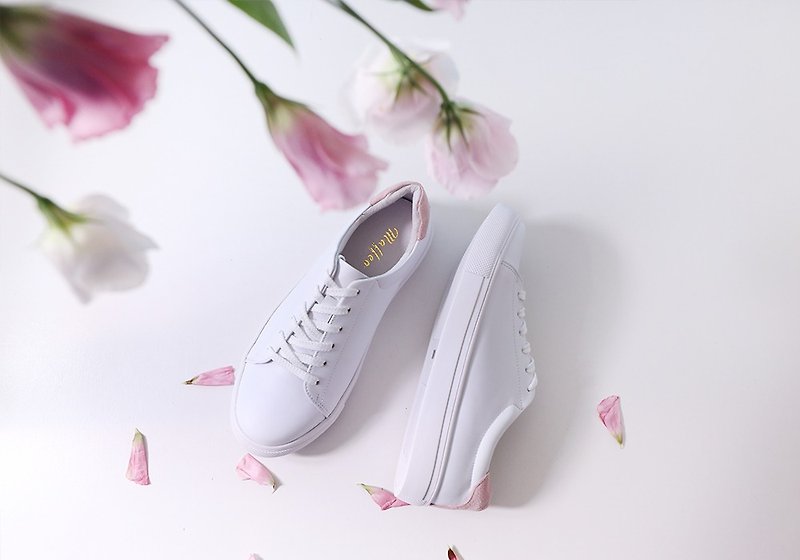 Featherweight dirt-resistant all-leather white shoes plus size (34-44) pink can be customized - รองเท้าลำลองผู้หญิง - หนังแท้ ขาว