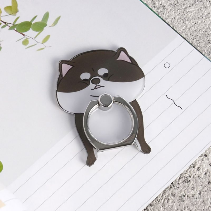 Pet mobile phone ring-Black Shiba Inu - ที่ตั้งมือถือ - วัสดุอื่นๆ สีเงิน