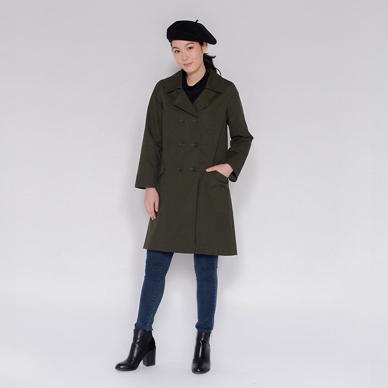 Double-breasted trench coat Double Breasted Pea coat army green - Women's Casual & Functional Jackets - Cotton & Hemp 