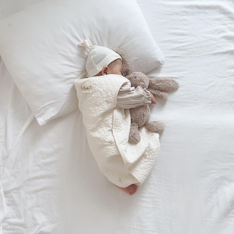 出産祝い 名入れ ベビー用スリーパー イブル リーフ刺繡 6重ガーゼ  日本製 - 滿月禮物 - 棉．麻 白色