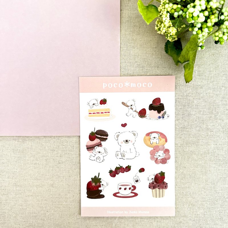 Polar bear and strawberry sweets sticker sheet - สติกเกอร์ - กระดาษ หลากหลายสี