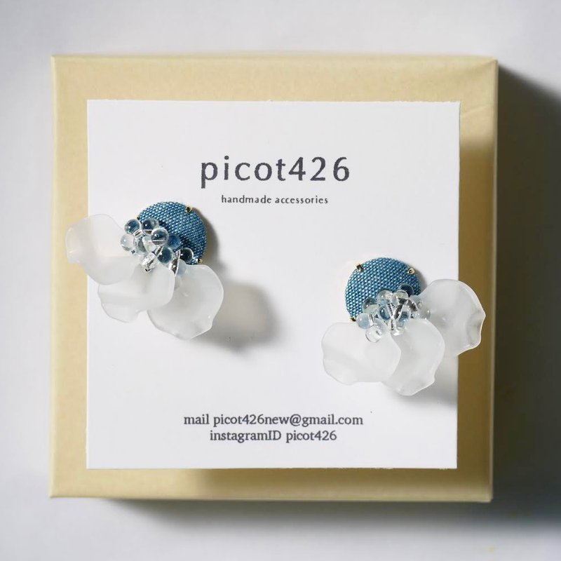 Gray × Tortoiseshell  earring pierce - Earrings & Clip-ons - Acrylic Blue