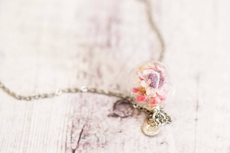 Real Flower in Glass Ball Stainless Steel Necklace - สร้อยคอ - แก้ว สีม่วง