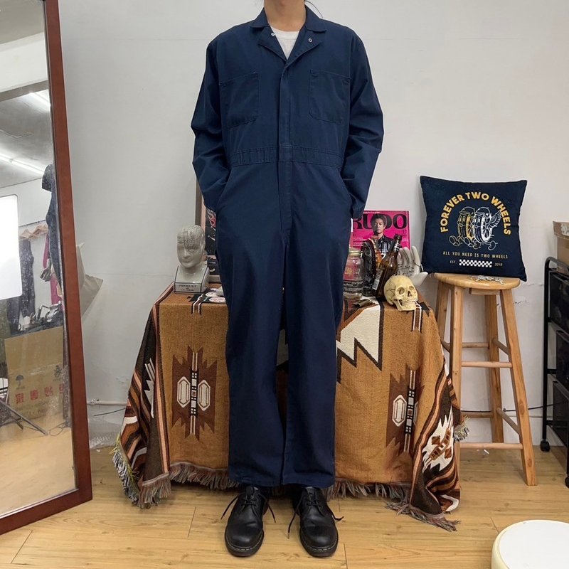 RED KAP 深藍 長袖 連身工作服 COVERALLS 古著 二手 - 男長褲/休閒褲 - 棉．麻 藍色