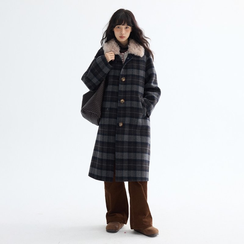 格紋毛領大衣|外套|冬款|Sora-1970 - 女大衣/外套 - 羊毛 