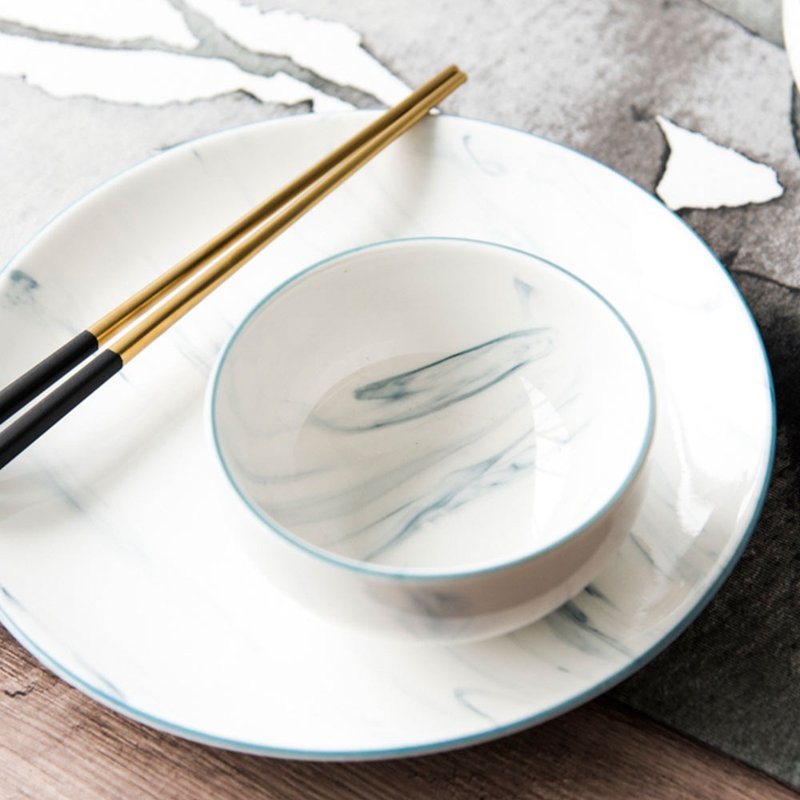 WAGA 歐式大理石雲紋餐碗11cm - 碗 - 瓷 白色