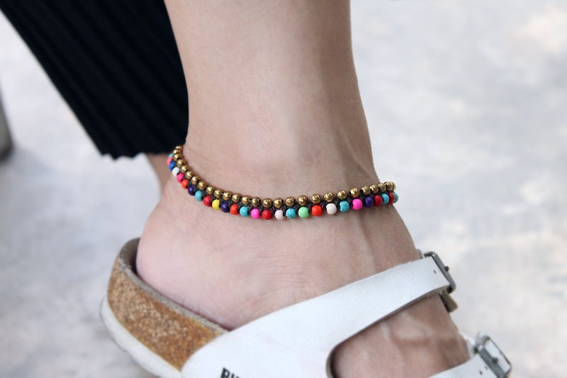 Candy Stone Mix Anklets Beaded Beads Brass Colorful Woven Anklets - กำไลข้อเท้า - ทองแดงทองเหลือง ขาว