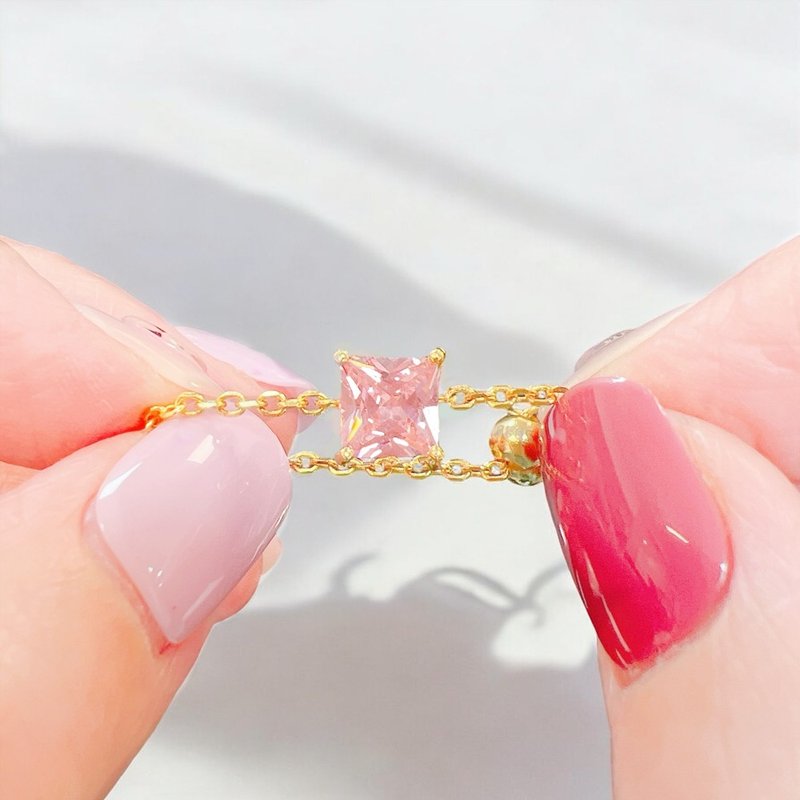 925 sterling silver pink Stone chain ring 18K gold ring women's ring sterling silver ring Gemstone ring - แหวนทั่วไป - เงินแท้ สึชมพู