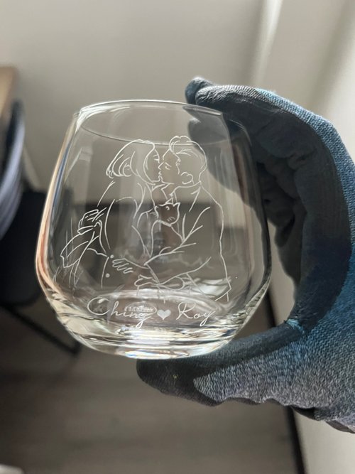 銘心藝品 插畫雕刻 【客製化禮物】簡約線條風 浪漫威士忌杯 情侶 浪漫 雕刻杯