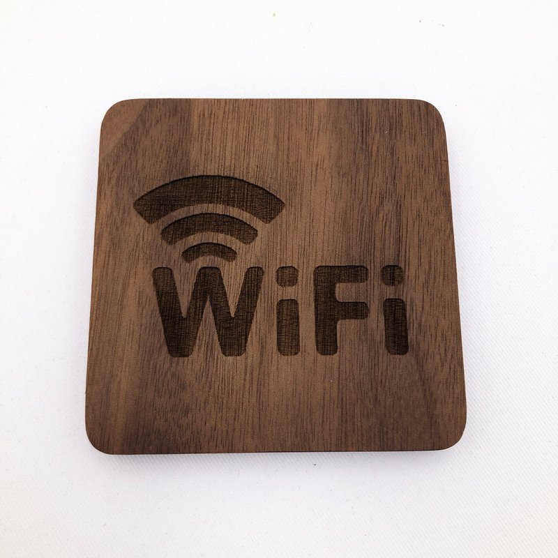 黑胡桃木 WiFi標誌 公共標示牌 無線上網標示牌 咖啡廳WIFI標示牌 - 壁貼/牆壁裝飾 - 木頭 咖啡色