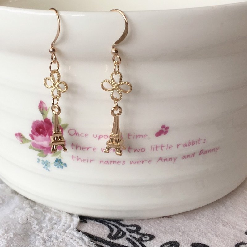 FOX Garden BELIEVE Paris Tower Earrings - ต่างหู - โลหะ สีทอง