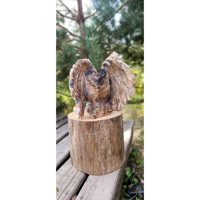 Owl wood sculpture - ตกแต่งผนัง - ไม้ สีนำ้ตาล
